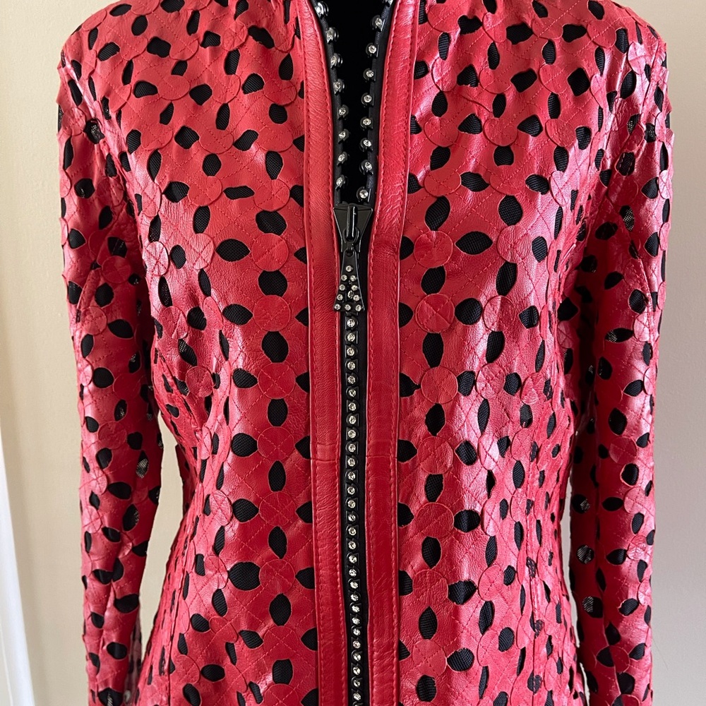 Red Leather & bling! Zippered jacket.  EUC. M